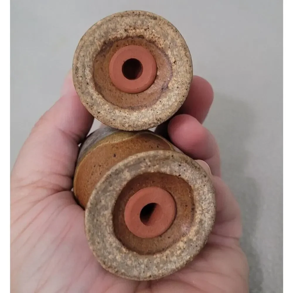 Vtg Set Brown Drip Glaze Heavy Pottery Salt Pepper Shakers Brown Horizon